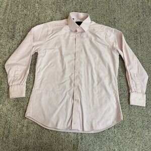 David Donahue Dress Shirt Mens 16.5 Pink Trim Fit Long Sleeve Solid Button Front
